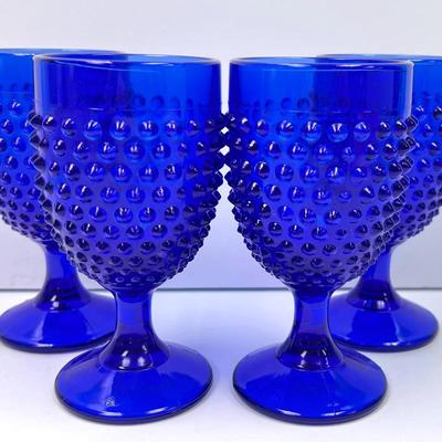 “L.E. Smith” Cobalt Blue Hobnail Goblets
