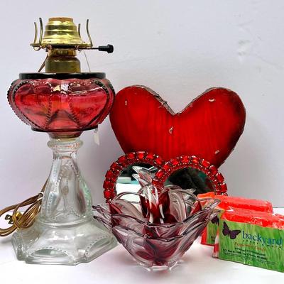 Antique Style Depression Glass Heart Lamp and More