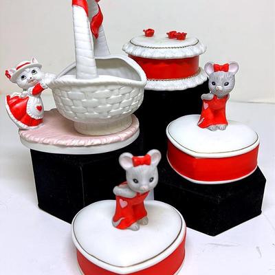 “Lefton” Frisky Friends Mice Trinket Box's 