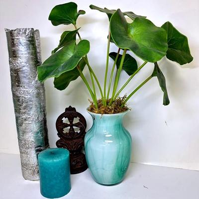 Indiana Glass Vase, Artificial Plants, and More 