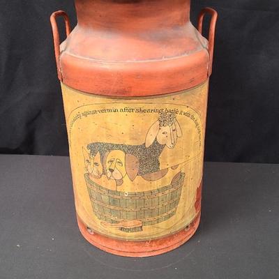 Vintage Metal Milk Can with Humorous Bathhouse Print – Country Farmhouse Decor