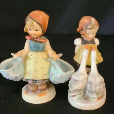 2 Hummel Ceramic Figurines "Mothers Little Helper" And "Goose Girl 4"