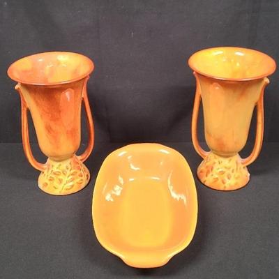 Bauer Beauty - Oblong, Orange Serving Bowl With Sweet Sidekick Unmarked Urns