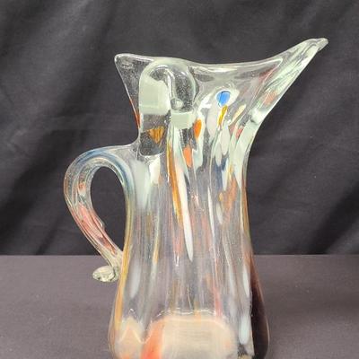 Hand-blown Multicolored Glass Pitcher