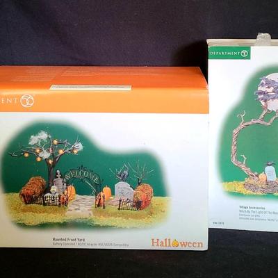 2 Halloween Theme Department 56 Pieces, Haunted Front Yard & Witch By The Light Of The Moon