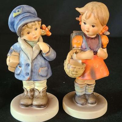 2 Hummel Ceramic Figurines "Little Miss Mail Carrier" And "Schoolgirl 5"