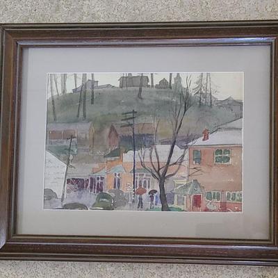 Sweet Street Scene - Framed Watercolor Rendering, Unsigned 