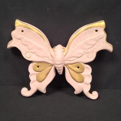 Golden Gilded Butterfly In Pale Pink - Decorative Wall-Hanging 