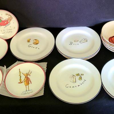 Assorted Lot Of Decorative Plates, Christmas, Fall, Wine & Cheese 