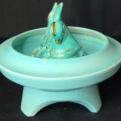 Kay Finch Turquoise Bird In Bird Bath