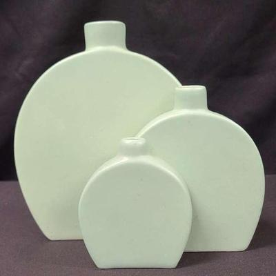 Set of 3 Modern Minimalist Pale Mint Ceramic Vases by Kay Finch - MCM
