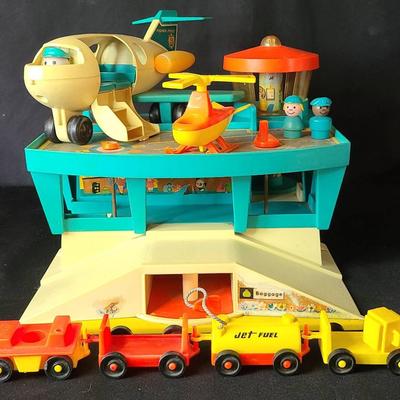 1972 Fisher-Price Play Family Airport #933 – Set w/ Plane, Helicopter & Jet Fuel Train
