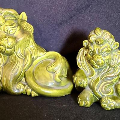 Pair Of Green Kay Finch Feline Figurines 