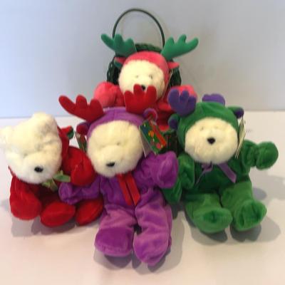 Treat Cetera Bears  With Tags & Green Sled Basket