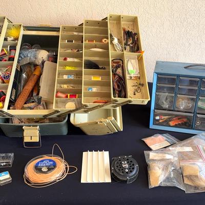 Tackle Box filled with lures/supplies - fly fishing accessories + metal tool box 