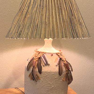 Southwestern, clay, light weight feathered lamp 