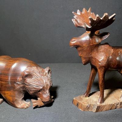 Beautiful Wood Carved Moose & Bear 