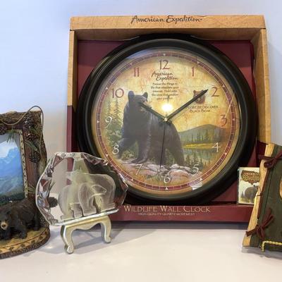 Decorating With Bears- Wildlife Wall Clock, Picture Frame, Smith Glass, Ice w/ Carved Bear & More