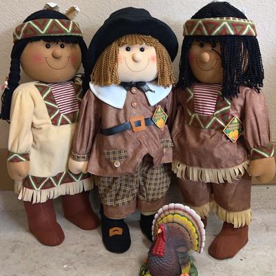 3  25” Tall Stuffed Indians And Pilgrim