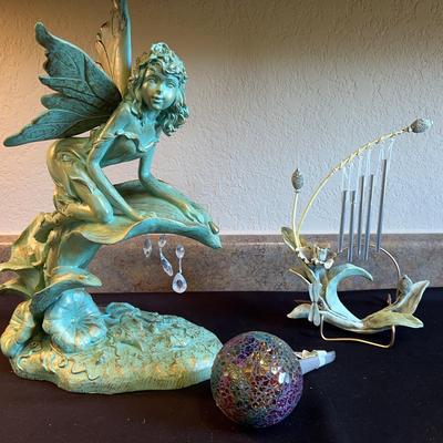 Garden Fairy Solar Light, Dragonfly Windchimes And Mosaic Water Sphere