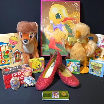 Vintage Set Of Toys & Games : Erector Set, Fisher Price Puzzle, Disney