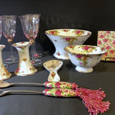 Royal Albert - Old Country Roses - Wine Glasses, Bowls,Candlesticks, Spoon Rest, Recipe & Service 
