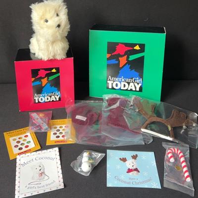 American Girl Doll Dog, Coconut With Box And Christmas Accessories 