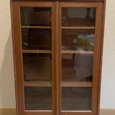 Antique Wooden Display Cabinet On Wheels
