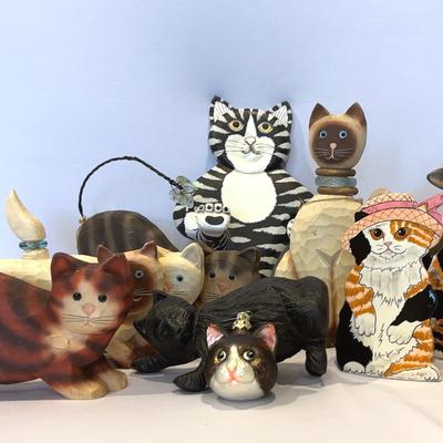  Cats by nina lyman vase(set /3) James Haddon Signed Hand Carved Wood Folk Art Cat Sculptures