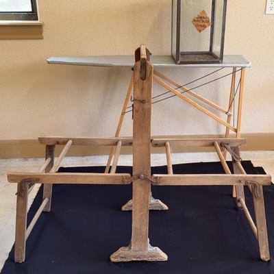 Antique Clothes drying rack and Metal/Glass Cookie Jar - Ironing board (antique Replica)