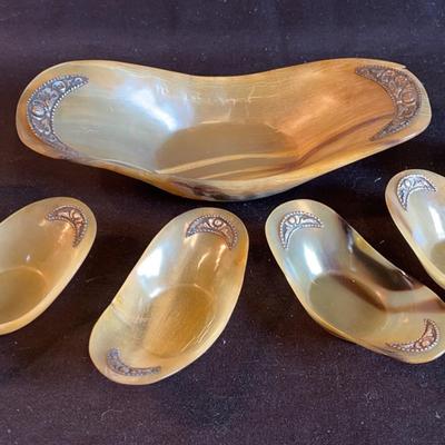 Hand Carved Horn Caviar Condiment Spice - 7 Piece Set