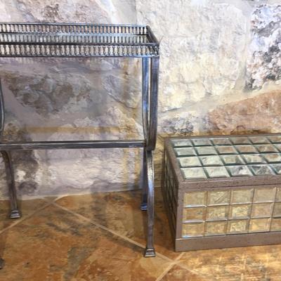 Accent Table Metal Silver with Mirror Top And Mirrored Chest