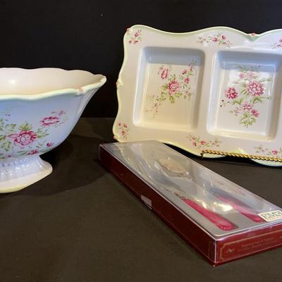 Carole Little Home Collection Bowl And Divided Serving Tray Plus EME Serving Set