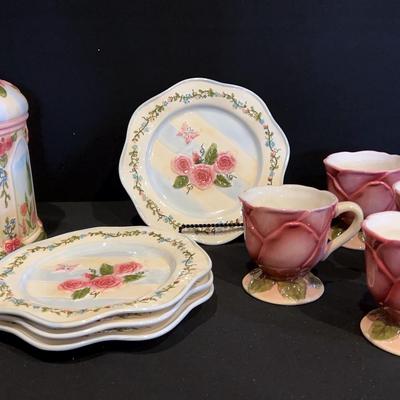 Elements Cookie Jar, Platter, Plates And Mugs