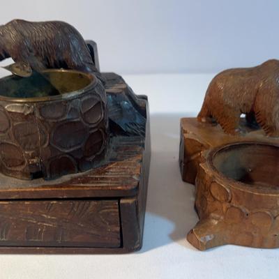 Unique Antique Black Forest Bear Wood Carved Pieces