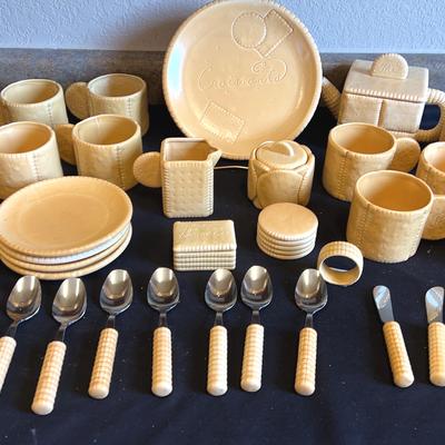 Taste Setter By Sigma Plates, Cups, Teapot Service, Spoons And Spreaders