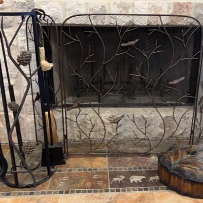 Fireplace Screen, Fireplace Tools And Decorative Leaf Tin With Lid