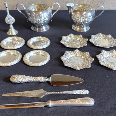 Sterling Silver - Contains Steif “Rose” pattern - Cream/Sugar and mini trays 