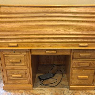 Solid Golden Oak Roll Top Desk 