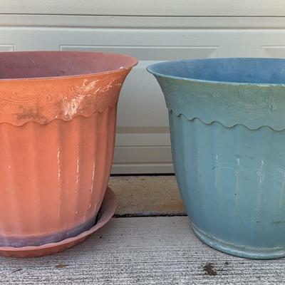 2 large plastic, outdoor pots 