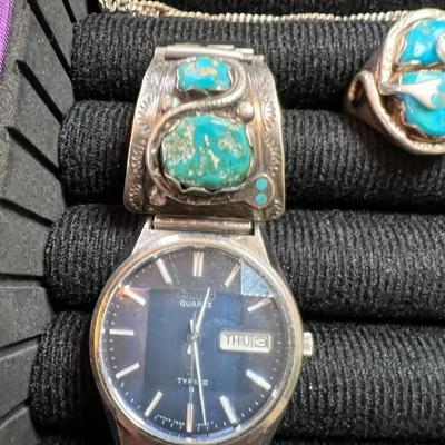 EFFIE CALAVAZA ZUNI SEIKO AUTOMATIC STERLING TURQUIOSE