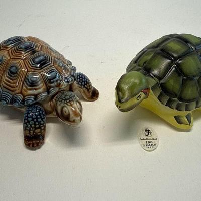 Fenton Glass Turtle and Ceramic Turtle Box