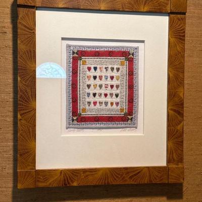 Kate Adams "Thirty Hearts" framed mini quilt