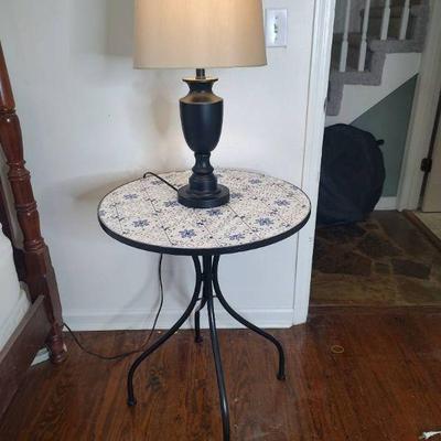Tile top table and lamp