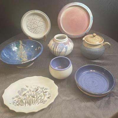 Stoneware pitcher bowls and plates