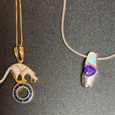 Wild Cat Pendant w/Blue Sapphire's & Tourmaline on Sterling Pendants 