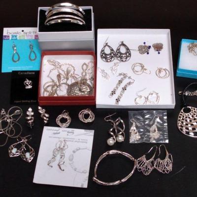 Collection of Shiney Silver Fashion Jewelry 