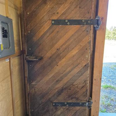 Wooden Door with a Diagonal Plank Pattern-Heavy Hardware 