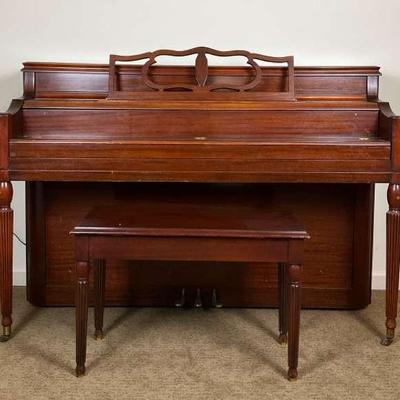 Vintage Mahogany or Cherry Piano with Bench and Sheet Music Storage