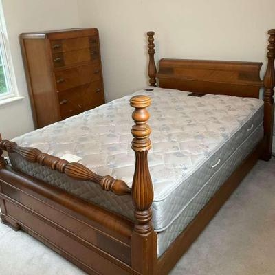 Vintage Bedroom Set - Bed Frame, Beautyrest Mattress & Boxspring, Chest 